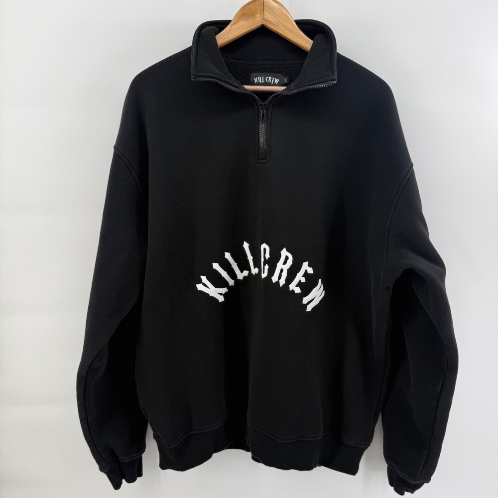 Kill Crew Mens Quarter Zip Sweatshirt Black Arched Logo Fleece Pullover L